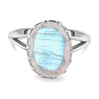 Moon Glow Stone Solitaire Ring in Platinum Overlay Sterling Silver 4.28 Ct.