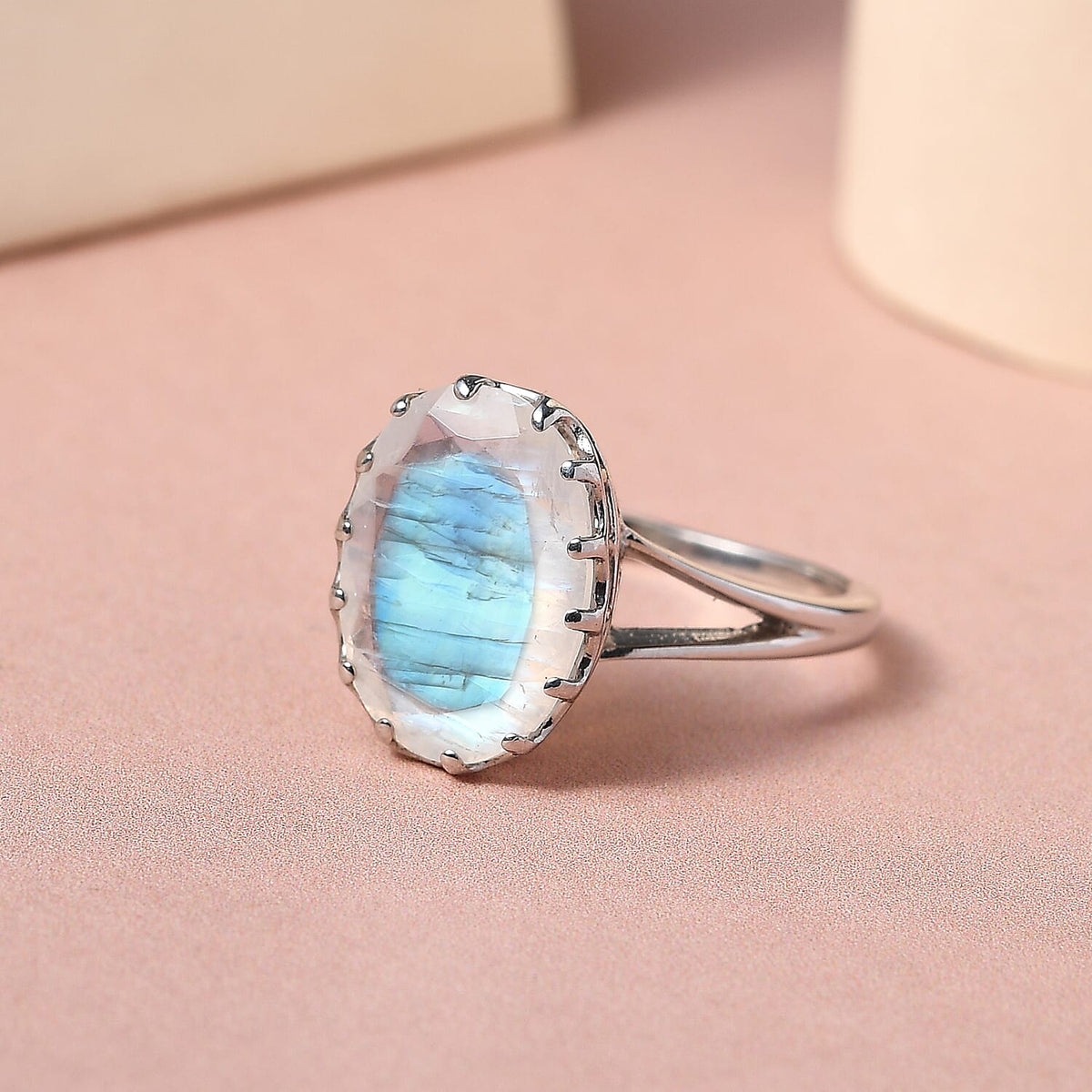 Moon Glow Stone Solitaire Ring in Platinum Overlay Sterling Silver 4.28 Ct. 7188706 2