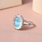 Moon Glow Stone Solitaire Ring in Platinum Overlay Sterling Silver 4.28 Ct.
