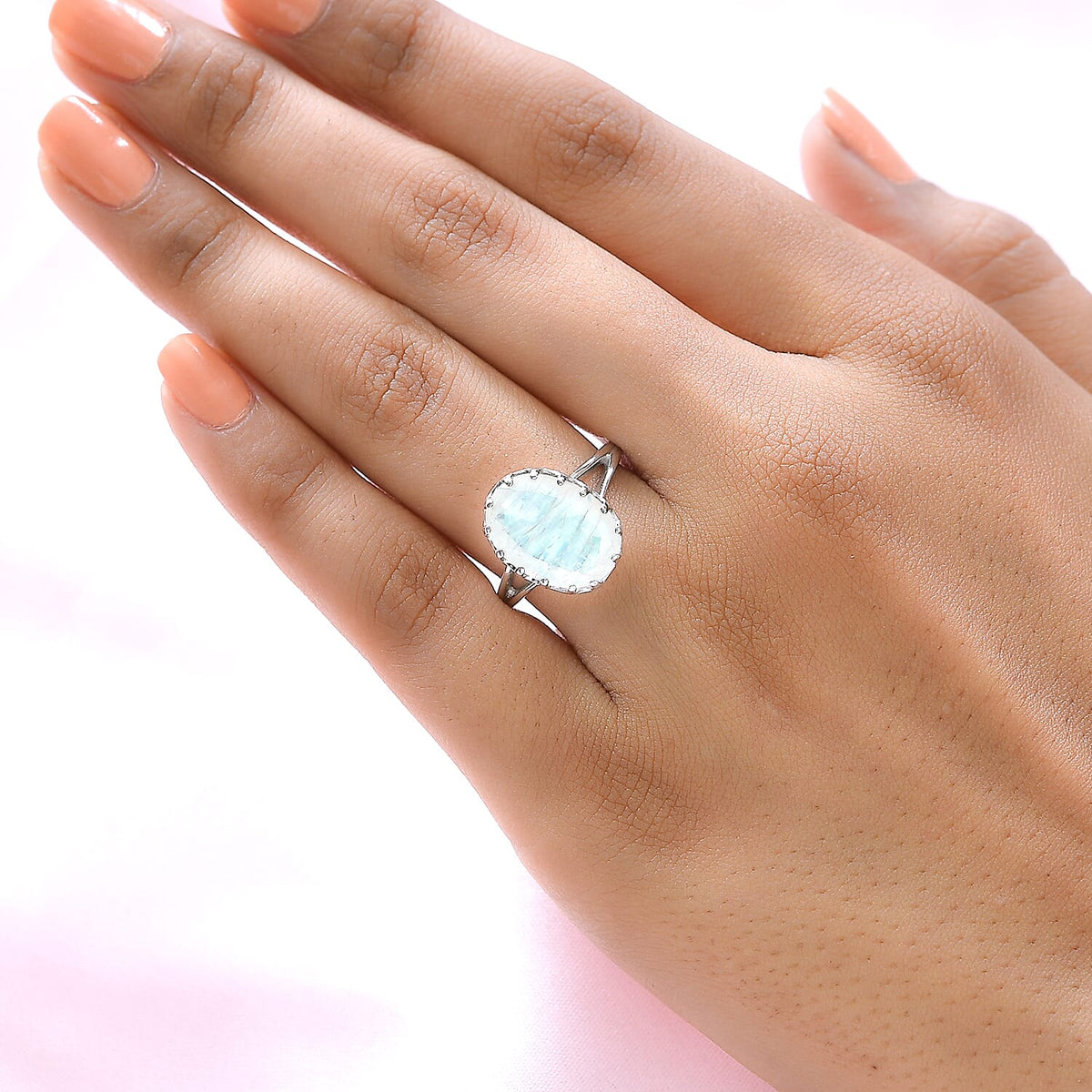 Moon Glow Stone Solitaire Ring in Platinum Overlay Sterling Silver 4.28 Ct. 7188706 3