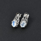 Moon Glow Moonstone Solitaire Earrings in Rhodium Overlay Sterling Silver 1.50 Ct