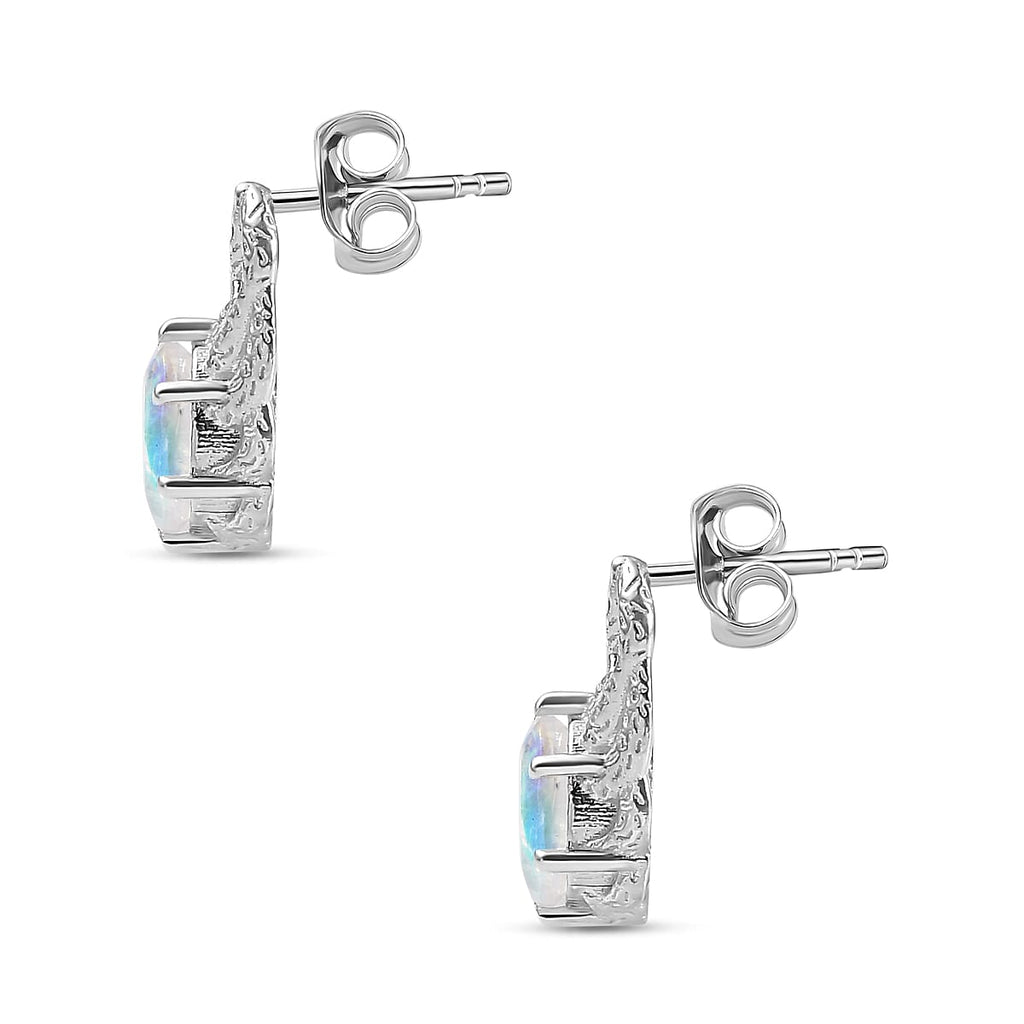 Moon Glow Moonstone Solitaire Earrings in Rhodium Overlay Sterling Silver 1.50 Ct