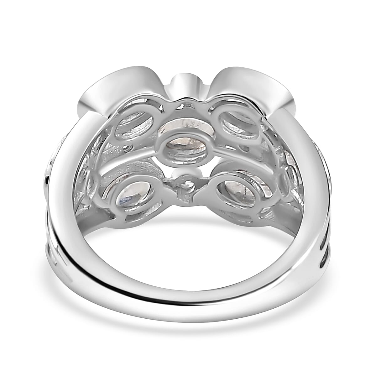 Moon Glow Stone &amp; Natural Zircon Bubble Ring in Rhodium Overlay Sterling Silver 2.40 Ct 7784902 5