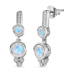 Moon Glow Moonstone & Natural Zircon Dangle Earrings in Rhodium Overlay Sterling Silver 2.30 Ct