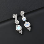 Moon Glow Moonstone & Natural Zircon Dangle Earrings in Rhodium Overlay Sterling Silver 2.30 Ct