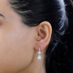Moon Glow Moonstone & Natural Zircon Dangle Earrings in Rhodium Overlay Sterling Silver 2.30 Ct
