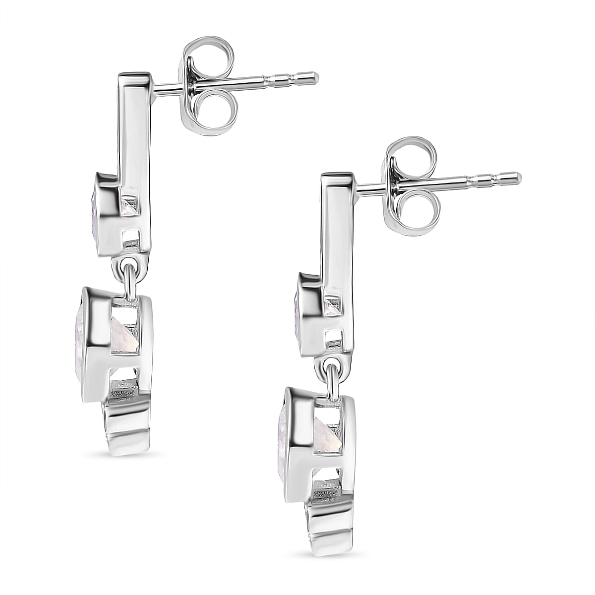 Moon Glow Stone, White Zircon  Dangling Earring in Rhodium Overlay Sterling Silver,  2.296  Ct. 7784462 4