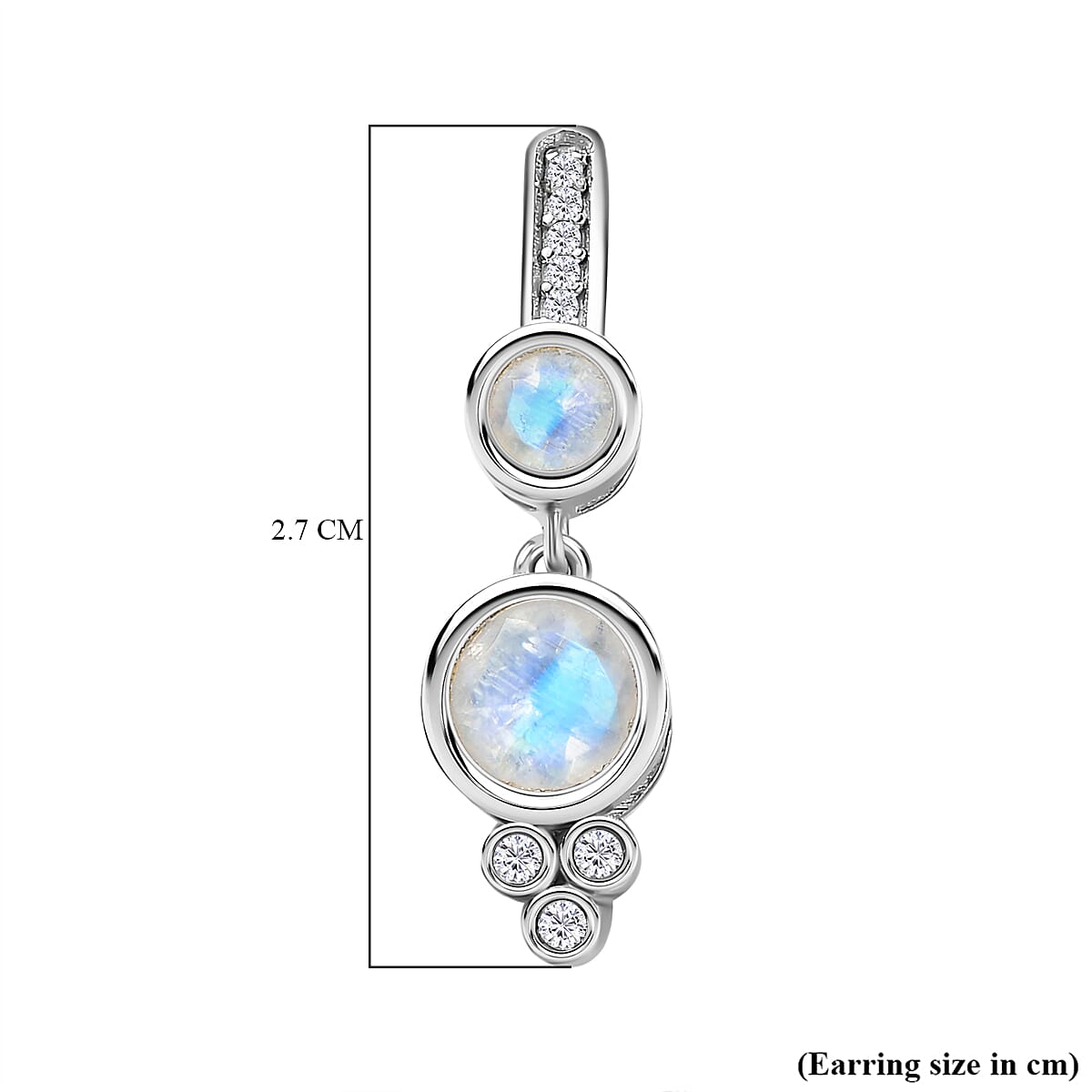Moon Glow Stone, White Zircon  Dangling Earring in Rhodium Overlay Sterling Silver,  2.296  Ct. 7784462 5