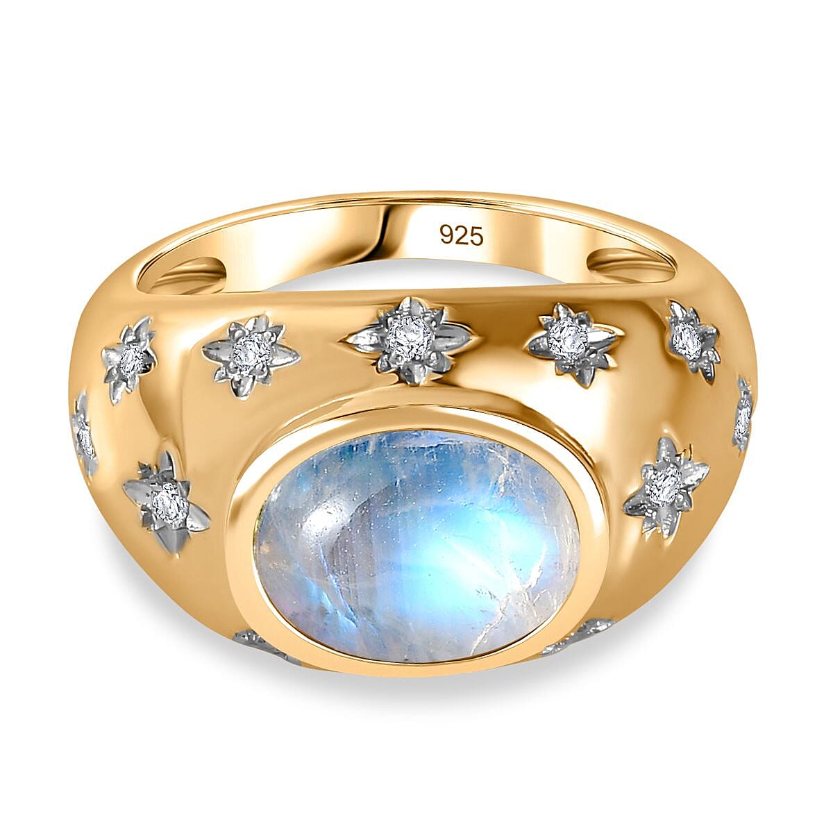 The Lunar Collection - Moon Glow Stone and Natural Zircon Ring in 18K Yellow Gold Vermeil Plated Sterling Silver 3.00 Ct. 7773980 0