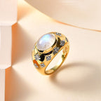 The Lunar Collection - Moon Glow Stone & Natural Zircon Ring in 18K YG Vermeil Plated Sterling Silver 3.00 Ct.