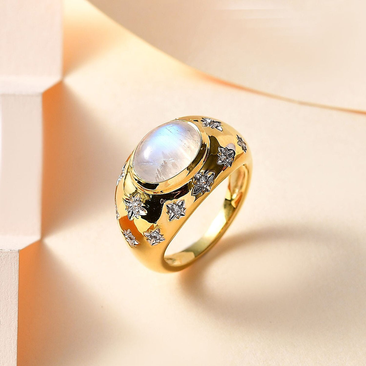 The Lunar Collection - Moon Glow Stone and Natural Zircon Ring in 18K Yellow Gold Vermeil Plated Sterling Silver 3.00 Ct. 7773980 1