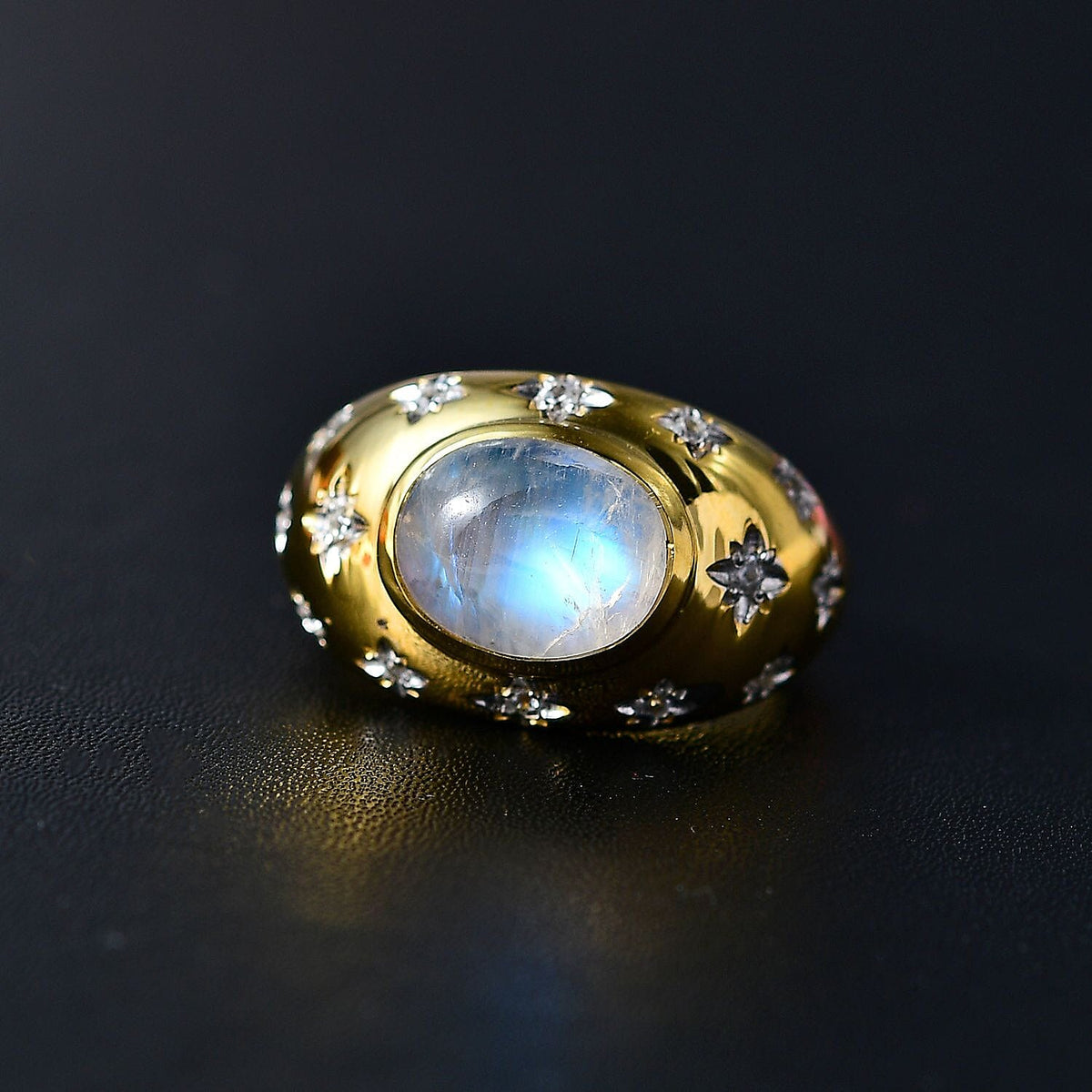 The Lunar Collection - Moon Glow Stone and Natural Zircon Ring in 18K Yellow Gold Vermeil Plated Sterling Silver 3.00 Ct. 7773980 2