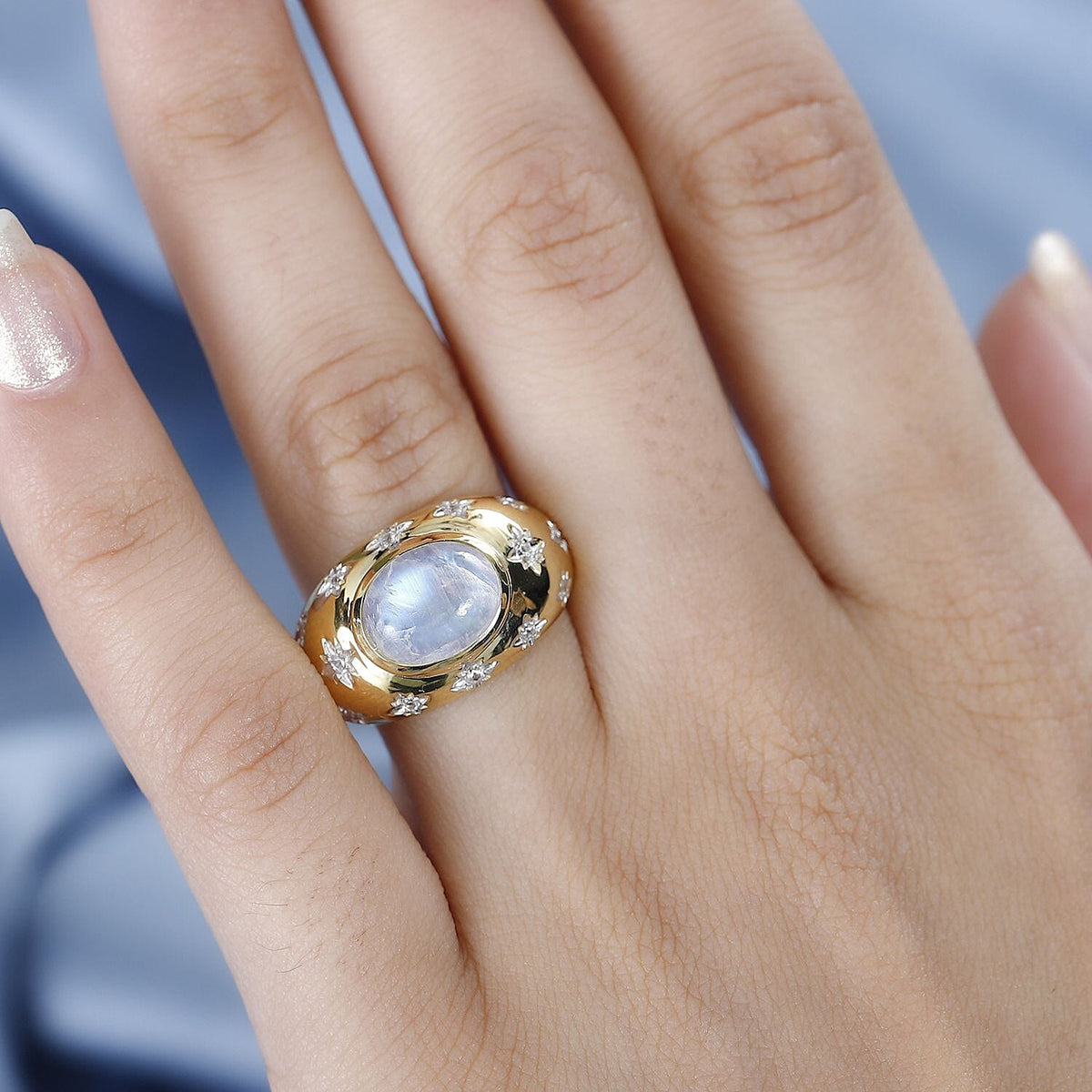 The Lunar Collection - Moon Glow Stone and Natural Zircon Ring in 18K Yellow Gold Vermeil Plated Sterling Silver 3.00 Ct. 7773980 3