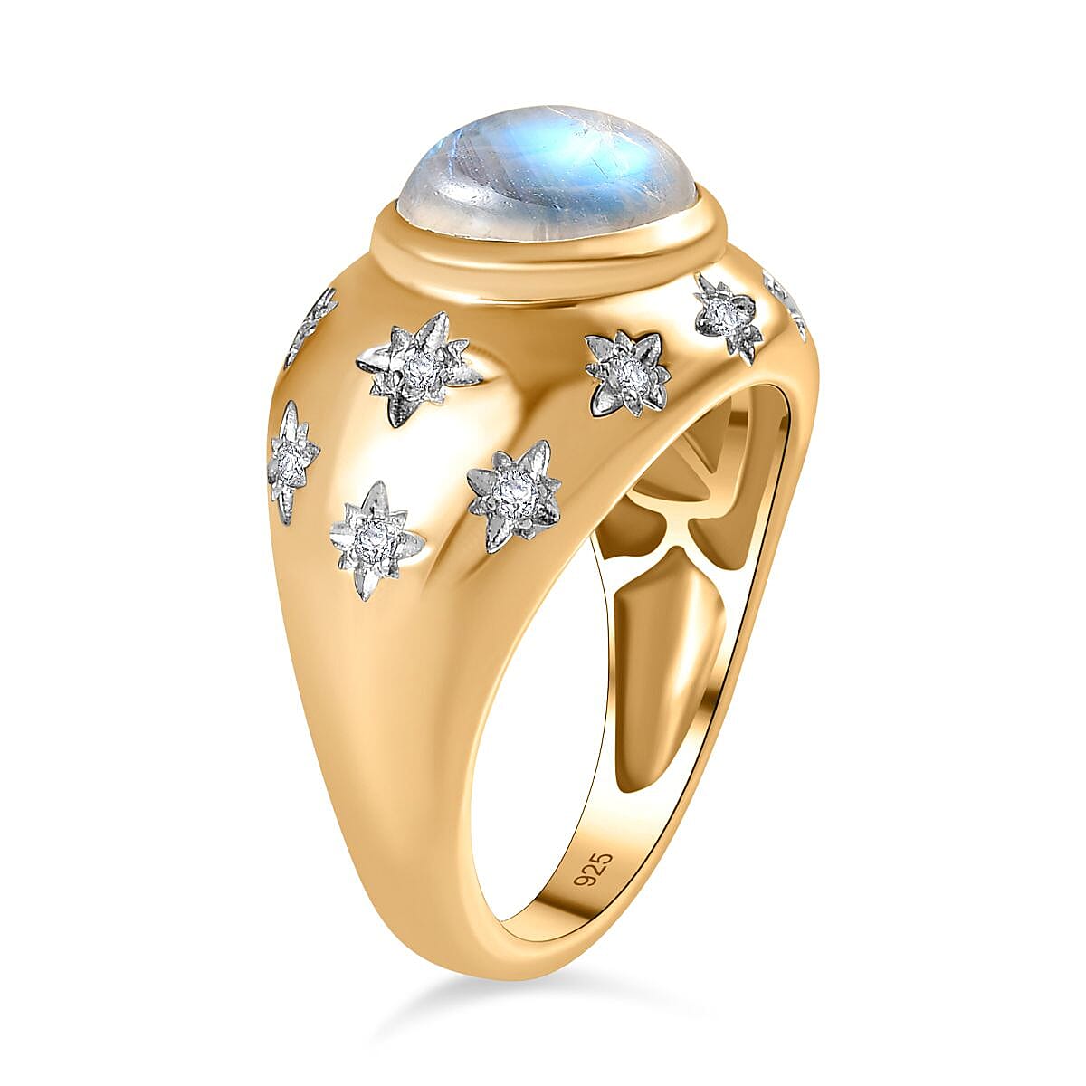 The Lunar Collection - Moon Glow Stone and Natural Zircon Ring in 18K Yellow Gold Vermeil Plated Sterling Silver 3.00 Ct. 7773980 4