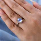 Moon Glow Stone & Natural Zircon Ring in Platinum Overlay Sterling Silver 1.63 Ct.