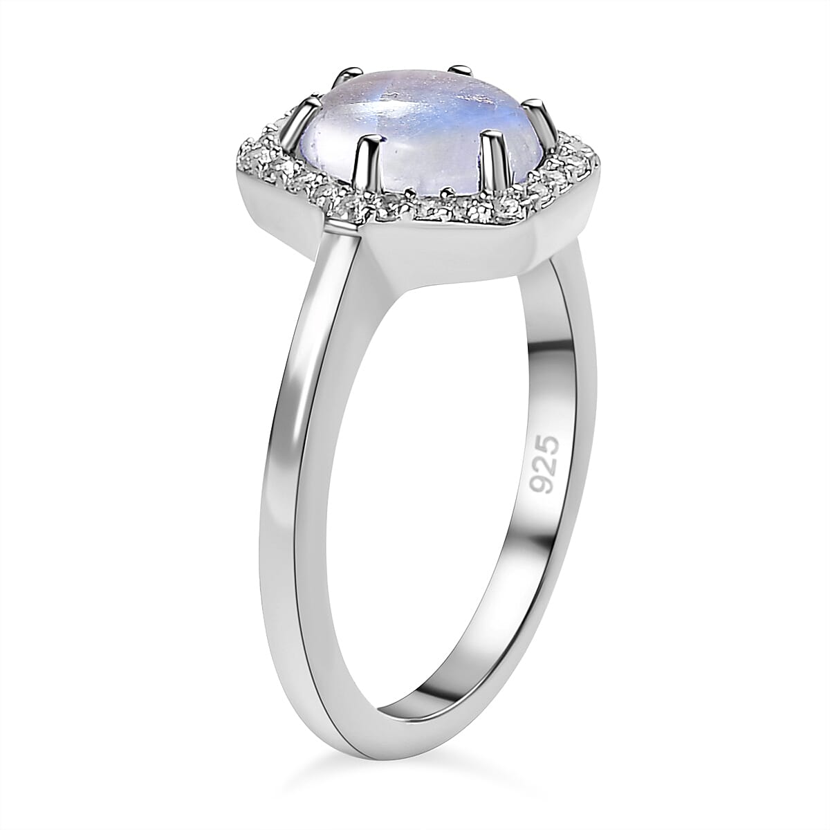 Premium Rainbow Moonstone and Natural Zircon Ring in Platinum Overlay Sterling Silver 1.63 Ct. 7510939 3