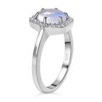 Moon Glow Stone & Natural Zircon Ring in Platinum Overlay Sterling Silver 1.63 Ct.