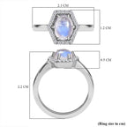 Moon Glow Stone & Natural Zircon Ring in Platinum Overlay Sterling Silver 1.63 Ct.
