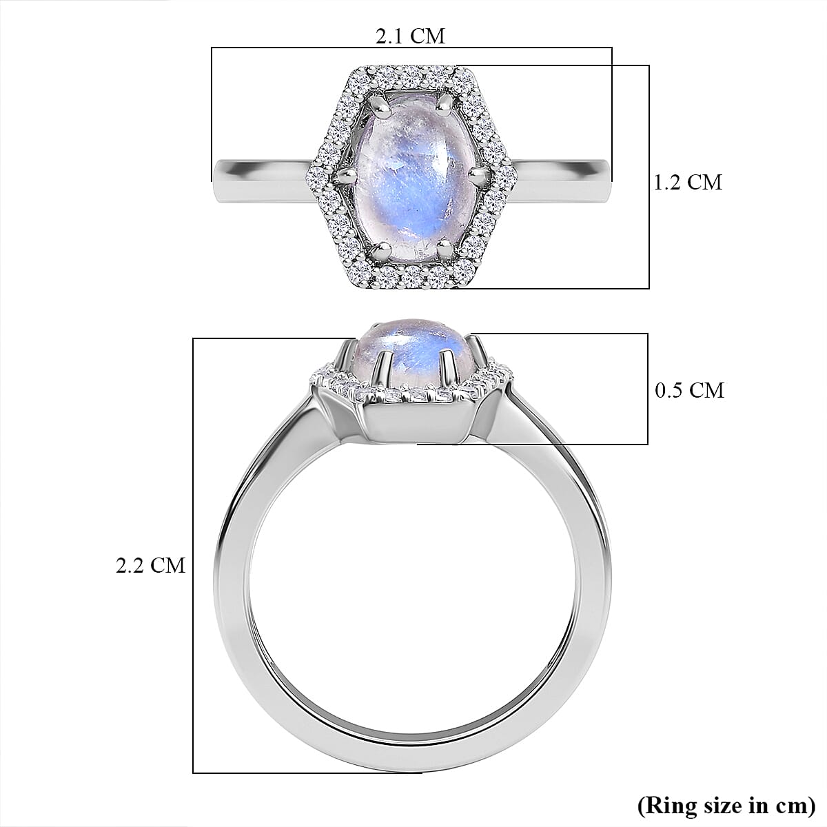Premium Rainbow Moonstone and Natural Zircon Ring in Platinum Overlay Sterling Silver 1.63 Ct. 7510939 5