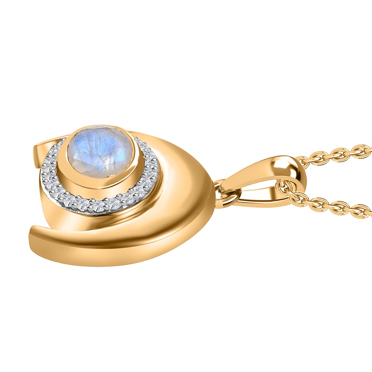Moon Glow Moonstone &amp; Natural Zircon Pendant with Chain (Size 20) in 18K YG Vermeil Sterling Silver 1.04 Ct, Silver Wt. 5.33 Gms 4274208 4