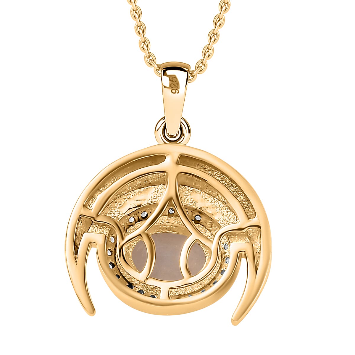Moon Glow Moonstone &amp; Natural Zircon Pendant with Chain (Size 20) in 18K YG Vermeil Sterling Silver 1.04 Ct, Silver Wt. 5.33 Gms 4274208 5