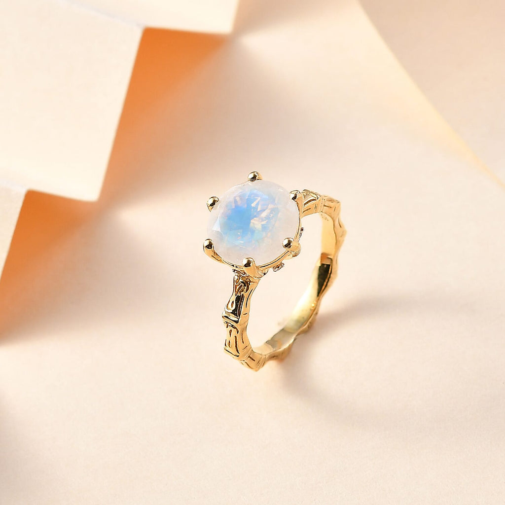Moon Glow Stone & Natural Zircon Ring in 18K YG Vermeil Plated Sterling Silver 3.58 Ct