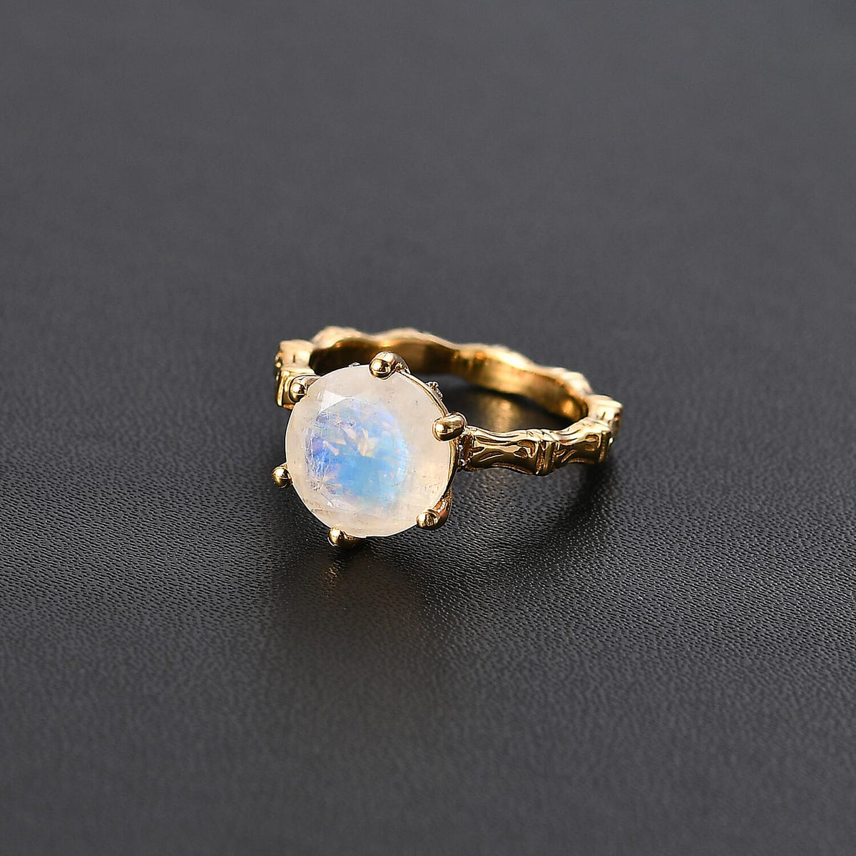 Moon Glow Stone,  White Zircon  Solitaire Ring in 18K Yellow Gold Vermeil Plated Sterling Silver 3.70 ct  3.574  Ct. 7781996 3