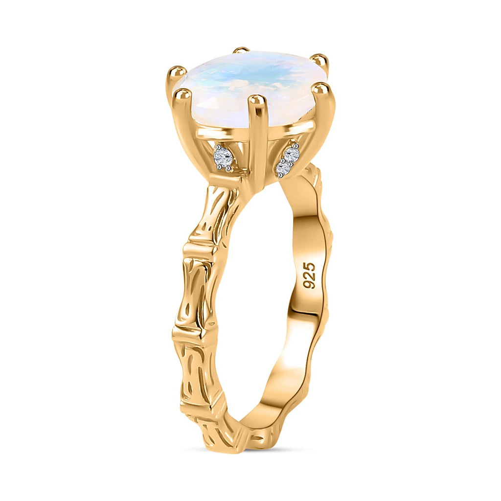 Moon Glow Stone & Natural Zircon Ring in 18K YG Vermeil Plated Sterling Silver 3.58 Ct