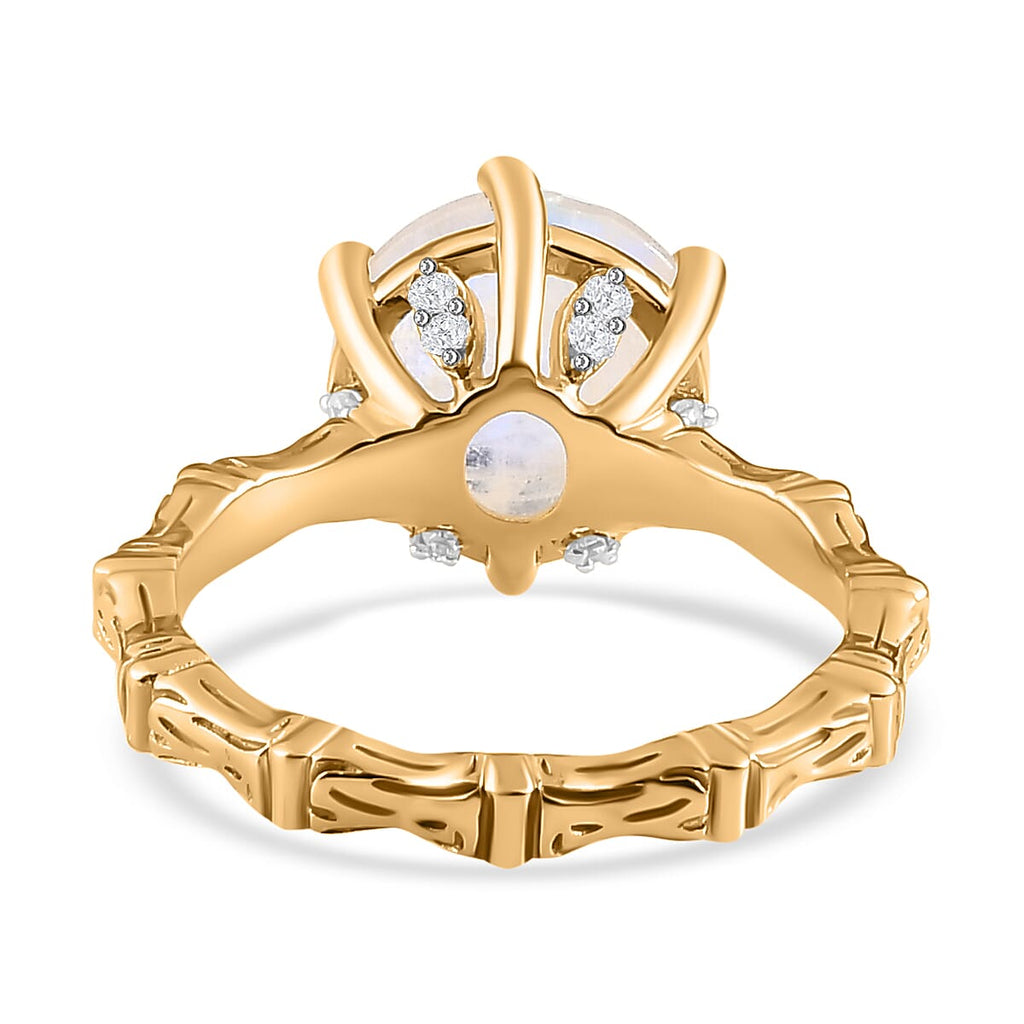 Moon Glow Stone & Natural Zircon Ring in 18K YG Vermeil Plated Sterling Silver 3.58 Ct