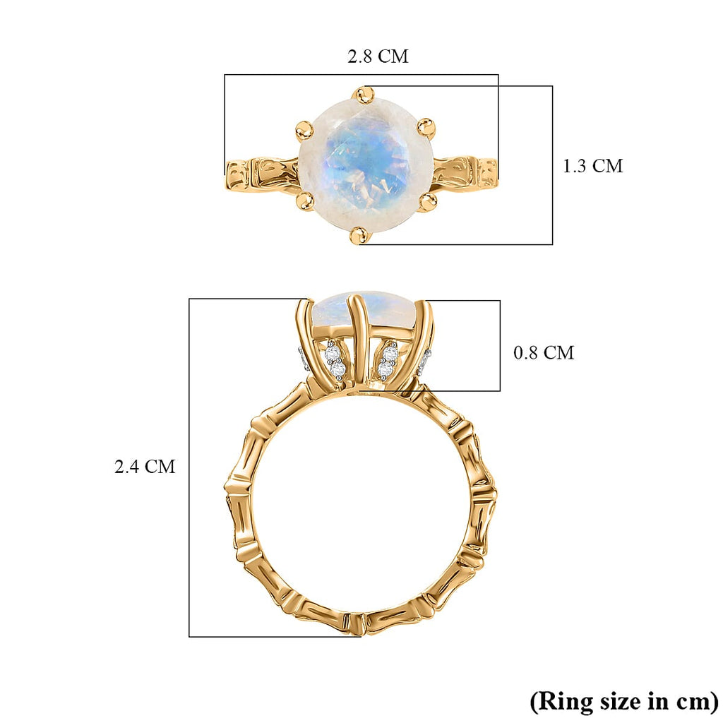 Moon Glow Stone & Natural Zircon Ring in 18K YG Vermeil Plated Sterling Silver 3.58 Ct