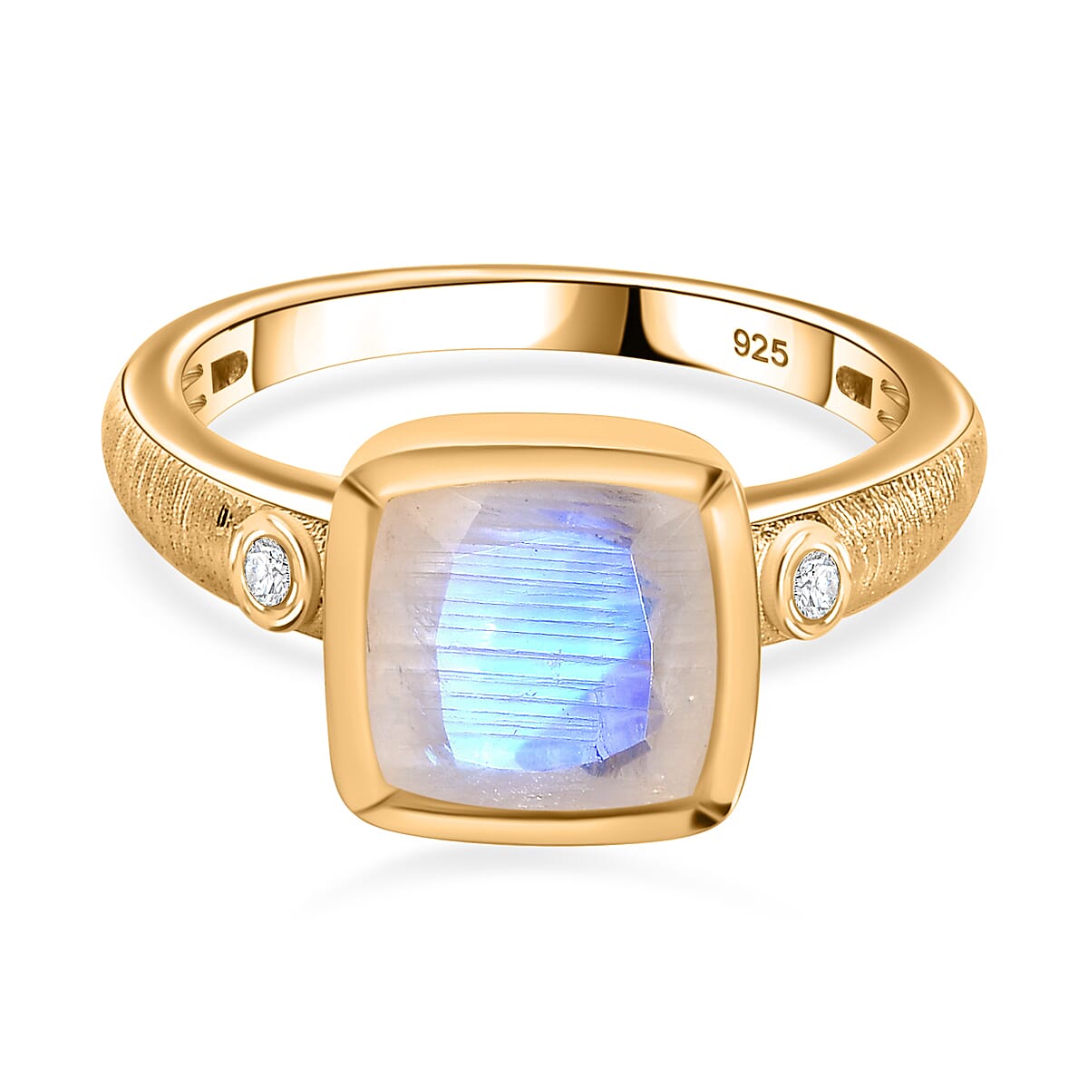 Moon Glow Moonstone &amp; Natural Zircon Ring in 18K YG Vermeil Sterling Silver 2.38 Ct 7803010 0