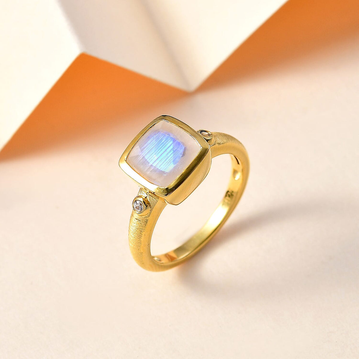 Moon Glow Moonstone &amp; Natural Zircon Ring in 18K YG Vermeil Sterling Silver 2.38 Ct 7803010 1