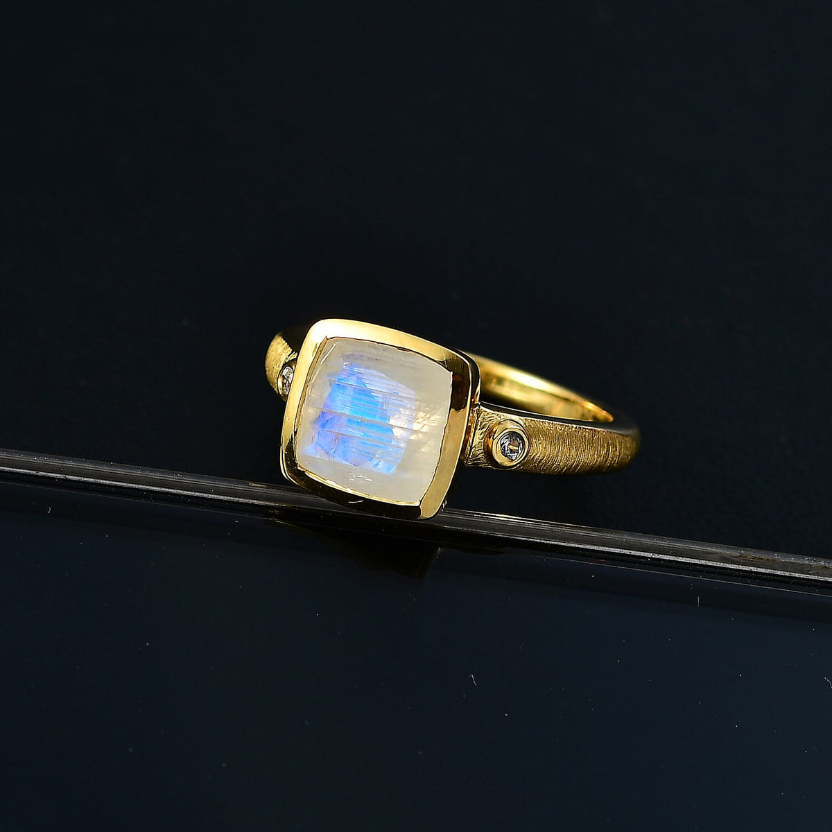 Moon Glow Moonstone &amp; Natural Zircon Ring in 18K YG Vermeil Sterling Silver 2.38 Ct 7803010 2