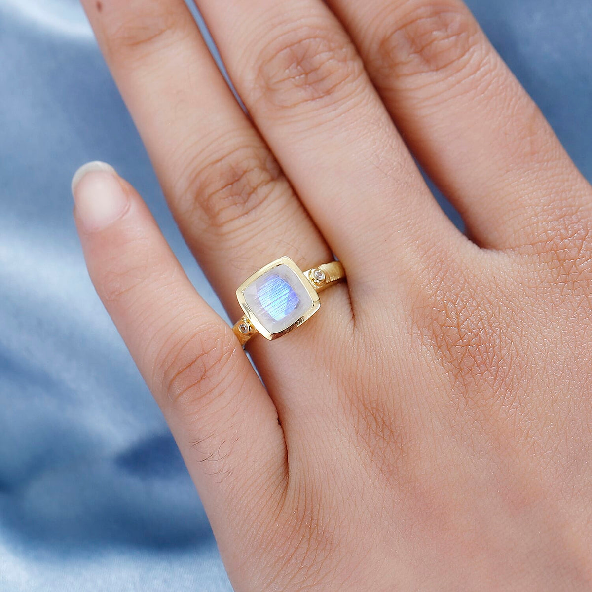 Moon Glow Moonstone &amp; Natural Zircon Ring in 18K YG Vermeil Sterling Silver 2.38 Ct 7803010 3