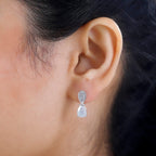 Moon Glow Moonstone & Natural Zircon Earrings in Rhodium Overlay Sterling Silver 2.31 Ct