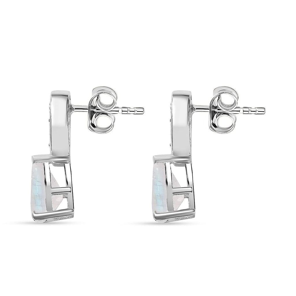 Moon Glow Moonstone & Natural Zircon Earrings in Rhodium Overlay Sterling Silver 2.31 Ct