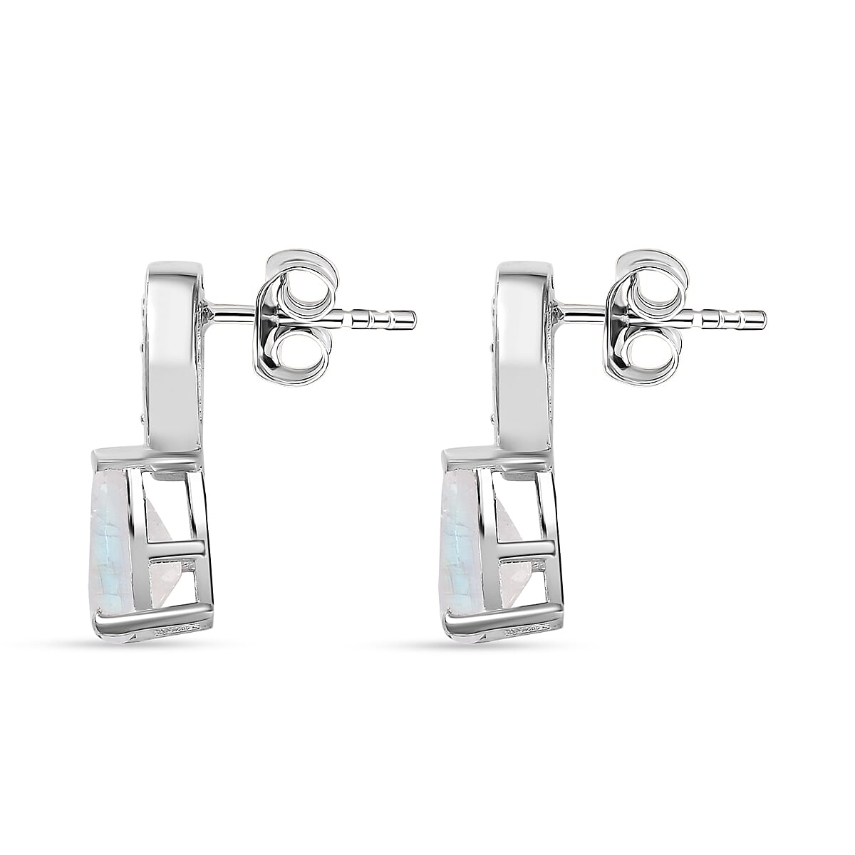 Moon Glow Stone, White Zircon Drop Push Post Earrings in Rhodium Overlay Sterling Silver 4.14 ct  2.310  Ct. 7784474 4