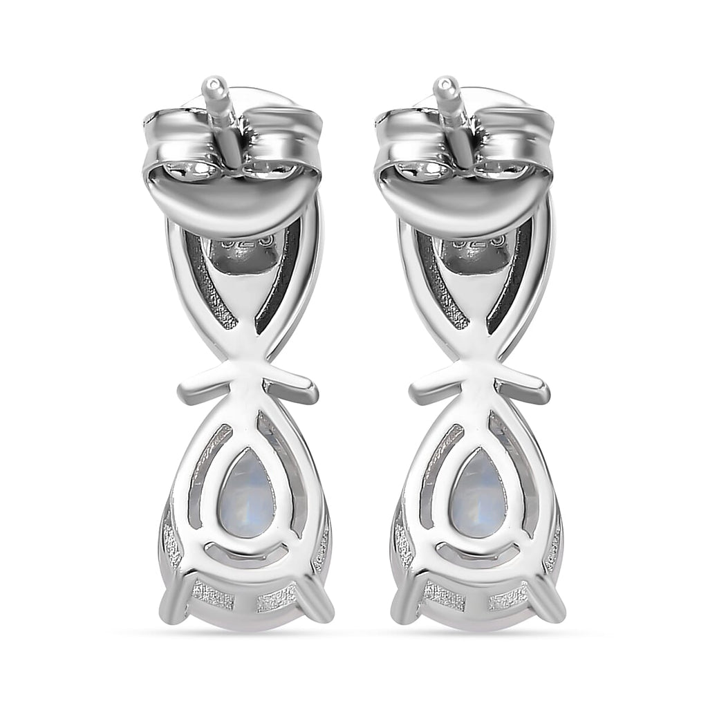 Moon Glow Moonstone & Natural Zircon Earrings in Rhodium Overlay Sterling Silver 2.31 Ct