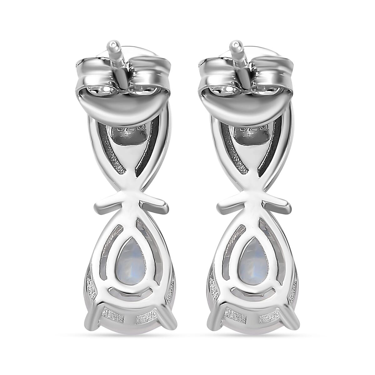 Moon Glow Stone, White Zircon Drop Push Post Earrings in Rhodium Overlay Sterling Silver 4.14 ct  2.310  Ct. 7784474 5