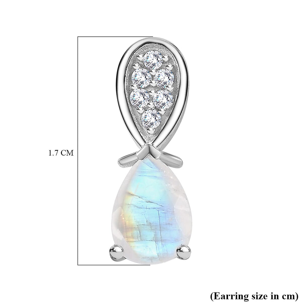Moon Glow Moonstone & Natural Zircon Earrings in Rhodium Overlay Sterling Silver 2.31 Ct