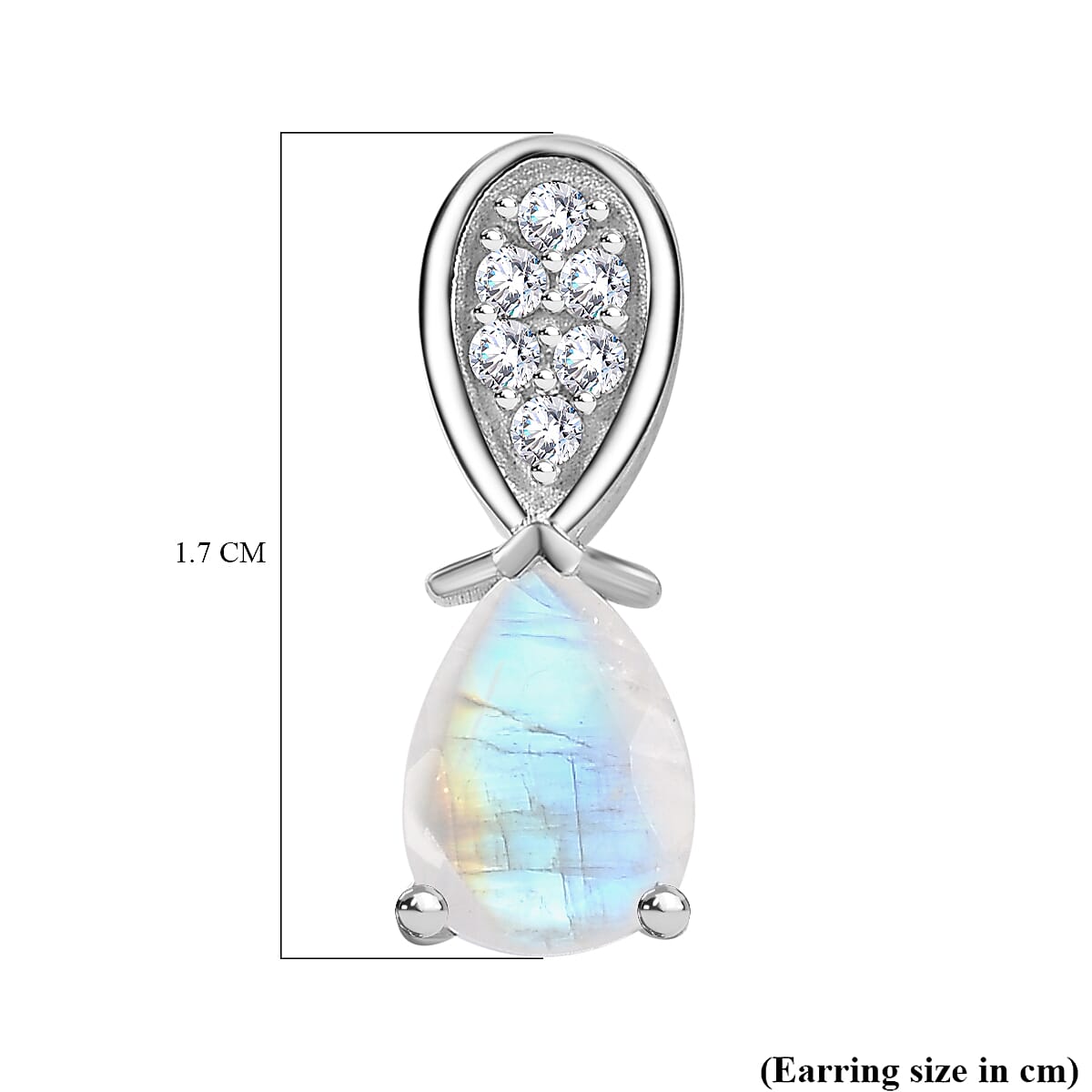 Moon Glow Stone, White Zircon Drop Push Post Earrings in Rhodium Overlay Sterling Silver 4.14 ct  2.310  Ct. 7784474 6
