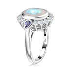 Moon Glow Stone, Natural Zircon & Tanzanite Ring in Rhodium Overlay Sterling Silver 4.45 Ct