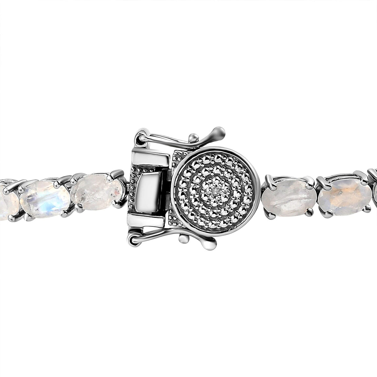 Moon Glow Stone and Diamond Bracelet (Size - 7) in Platinum Overlay Sterling Silver 12.26 Ct, Silver Wt. 9.27 Gms 7077804 8
