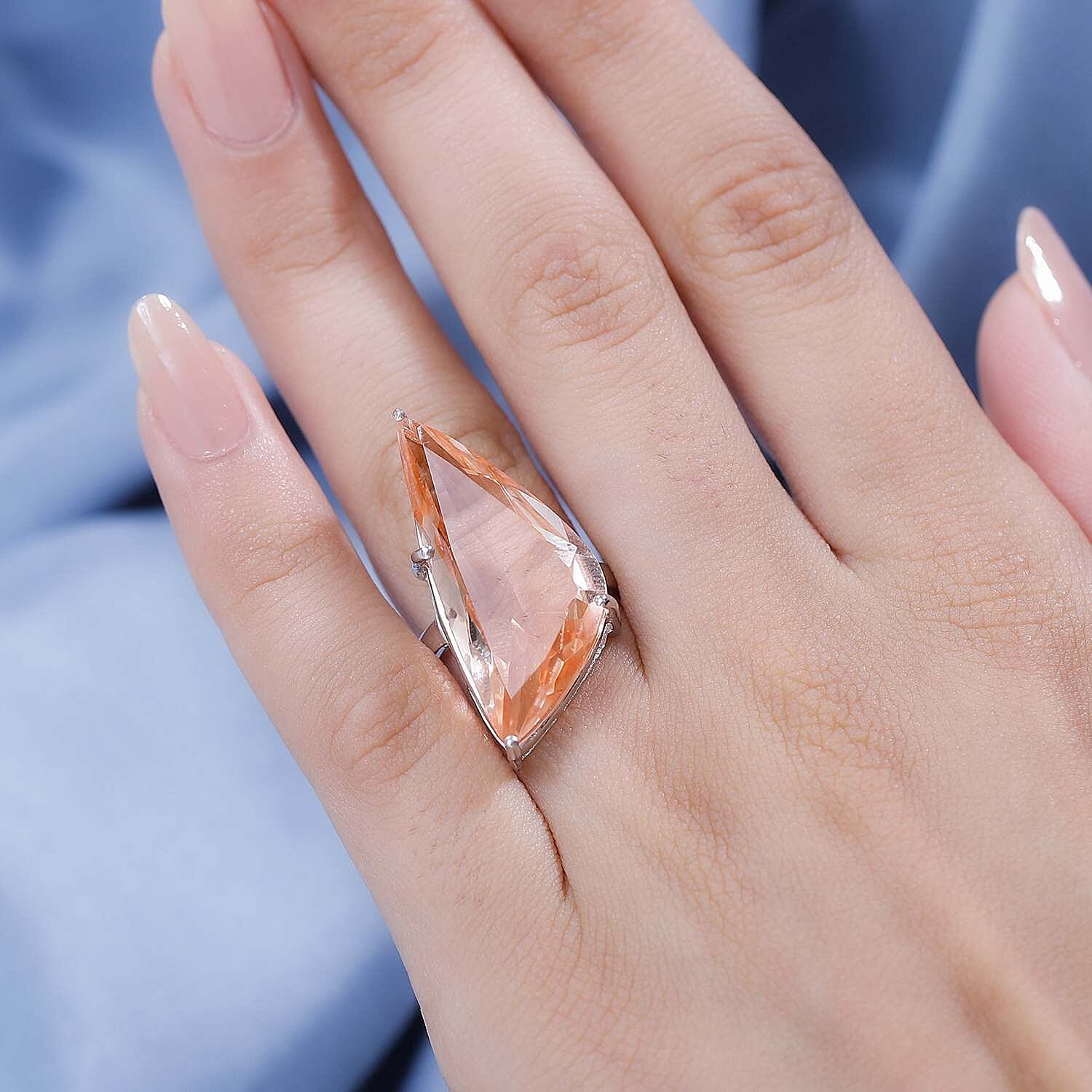 JCK Vegas Find- Morganite Triplet Quartz Rare Fancy Cut Ring With Pure Brass Coating 18.33 Ct. 7862344 2