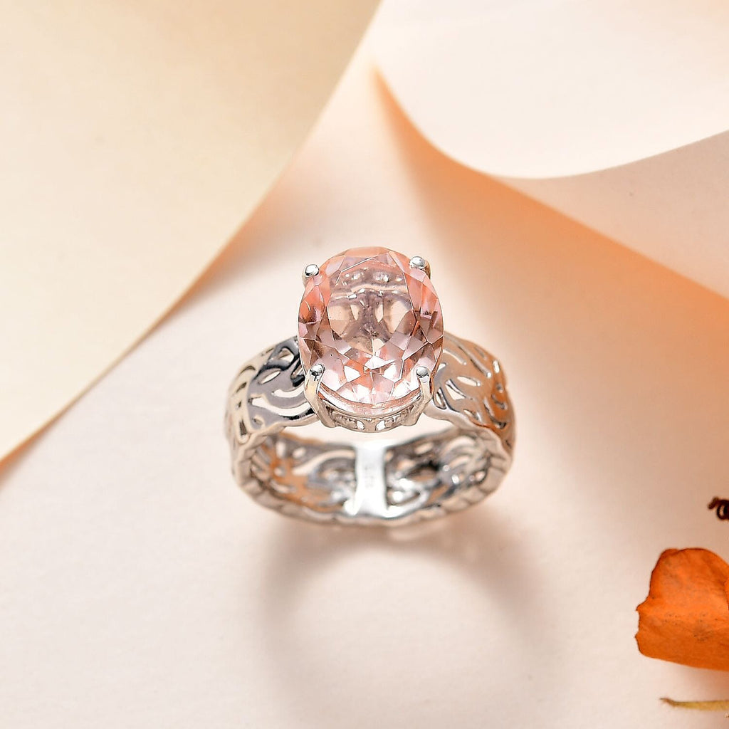 Morganique Triplet Quartz  Ring in Platinum Overlay Sterling Silver 5.00 ct  5.359  Ct.