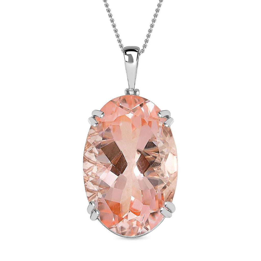 50 Carat Morganite Color Quartz Solitaire Pendant with Chain (Size 20) in Platinum Overlay Sterling Silver