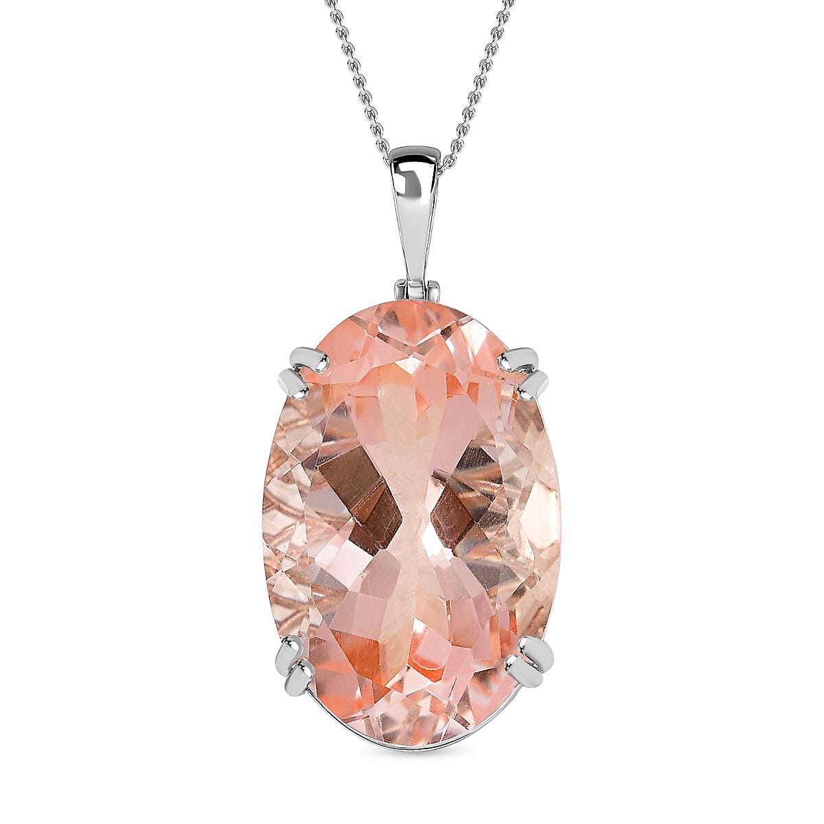 50 Carat Morganite Color Quartz Solitaire Pendant with Chain (Size 20) in Platinum Overlay Sterling Silver 4263012 0