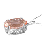 50 Carat Morganite Color Quartz Solitaire Pendant with Chain (Size 20) in Platinum Overlay Sterling Silver