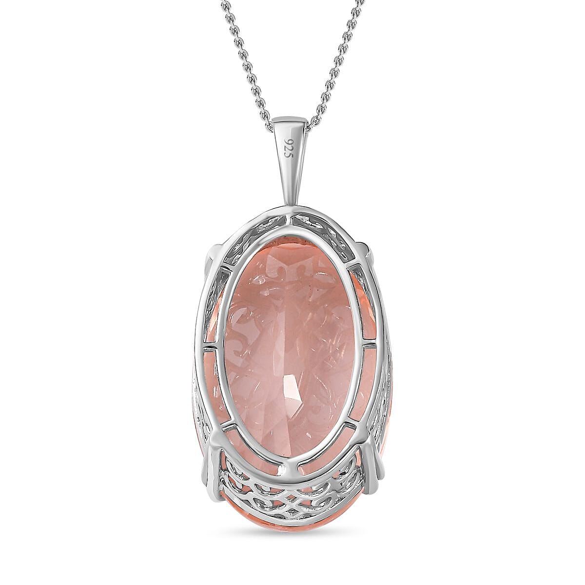 50 Carat Morganite Color Quartz Solitaire Pendant with Chain (Size 20) in Platinum Overlay Sterling Silver 4263012 4