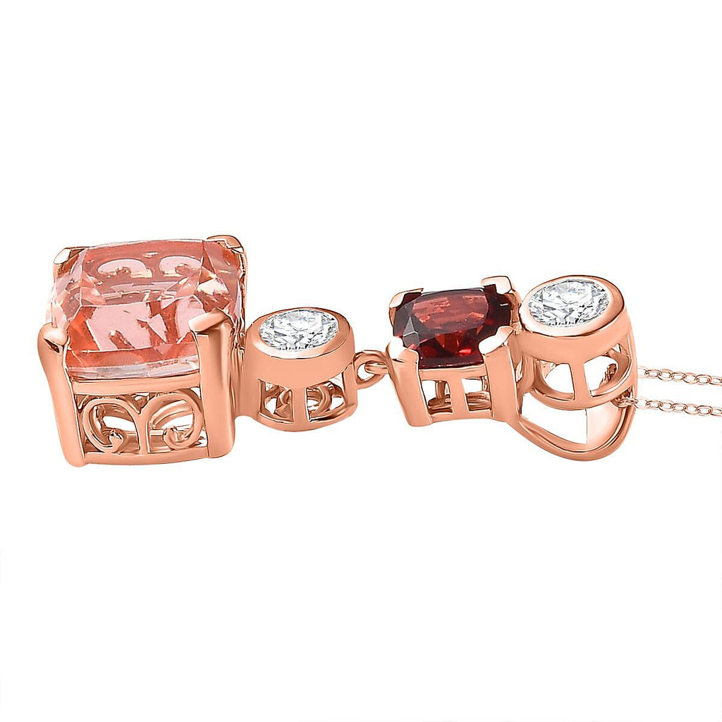 Morganite Color Quartz, Red Garnet & Natural Zircon Pendant with Chain (Size 20) in 18K Rose Gold Vermeil Plated Sterling Silver 7.00 Ct, Silver Wt 5.00 GM